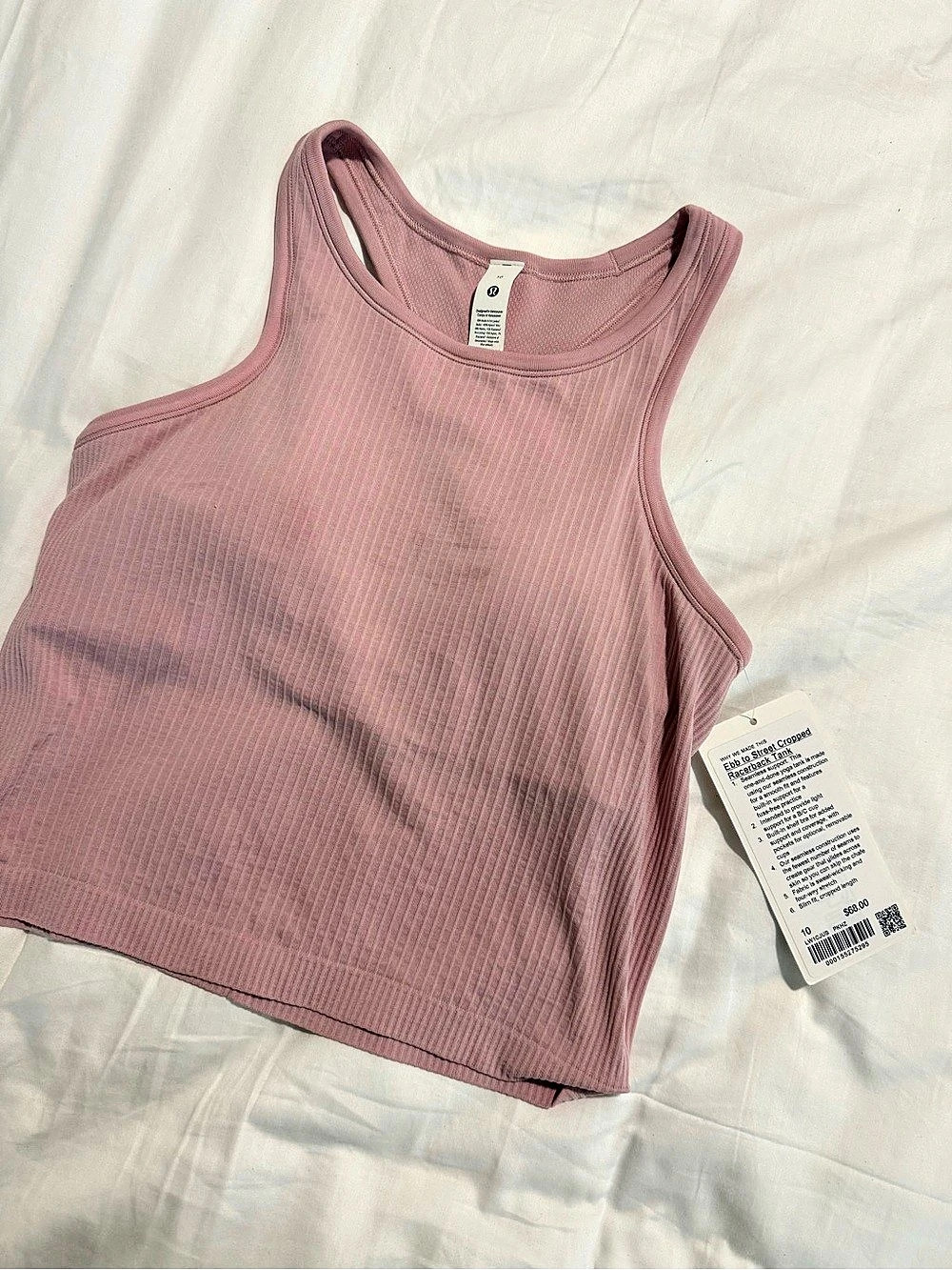 lululemon Ebb to Street Cropped Racerback Tank Pink size 10